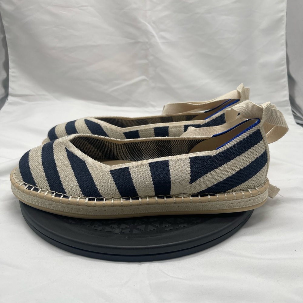 NEW Rothy’s The Espadrille Wrap Around Navy Blue Stripes Women’s Shoes Flats